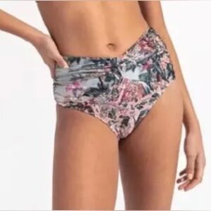 PatBO Anthropologie Paraiso Ruched Bikini Bathing Suit Bottom Only S Floral NWT